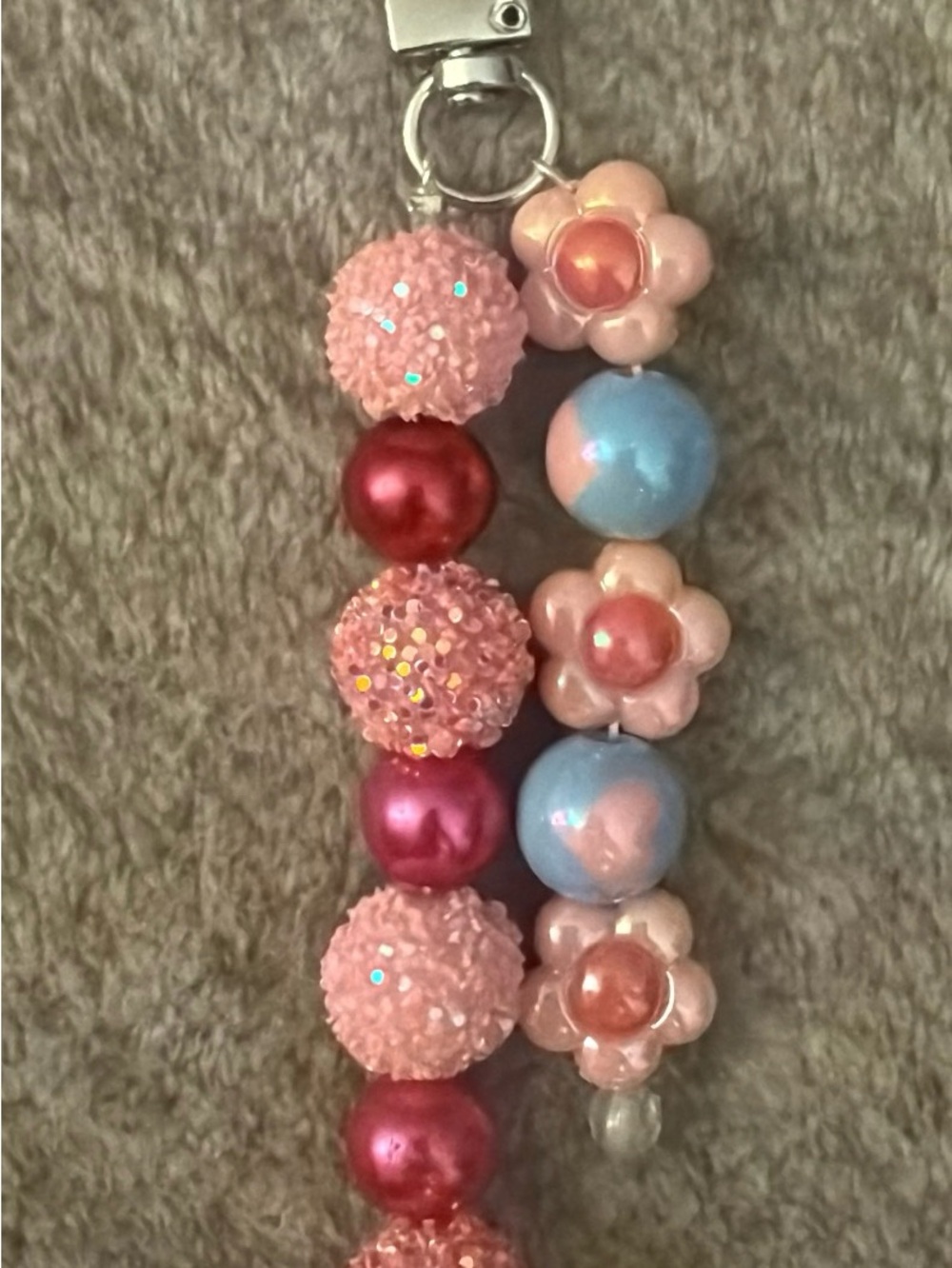 Pink & Blue Beaded Floral Keychain - Women's Accessory